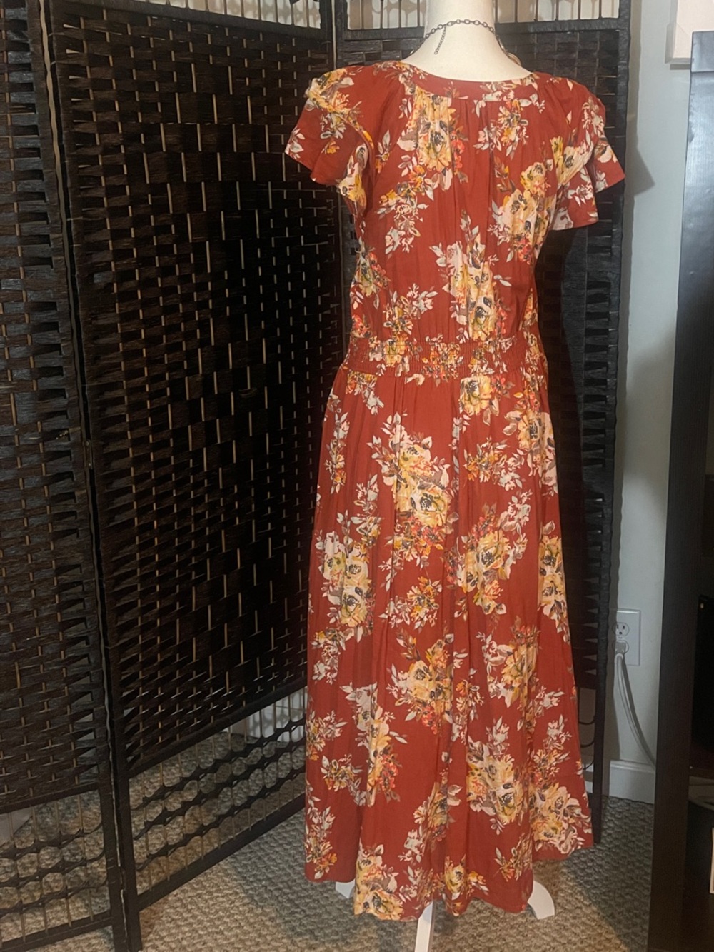 LC Lauren Conrad Rust Floral Maxi Dress with V-Neck - Picture 7 of 8